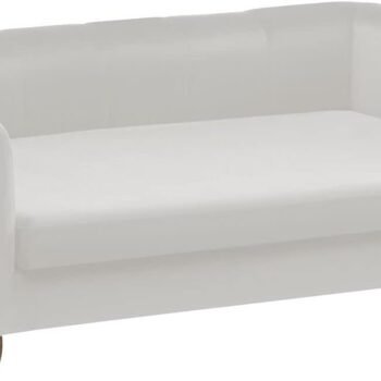 42-In. Elegant Cream Faux-Velvet Rectangular Dog Sofa for Medium and Large Dogs, Durable Elevated Dog Sofa Bed, Comfortable Dog Couch, Modern and Stylish Dog Sofa for Large Dogs