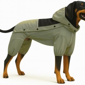 Waterproof Dog Raincoat with Removable Hood – Outdoor Full Body Dog Jacket, Windproof Snowproof Shell Suit – All Season Pet Rain Gear Sage Green L