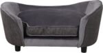 Pet Sofa Bed/Velvet & Linen Fabric Pet Couch with Removeable & Washable Cushion for small Dogs Cats (Gray)