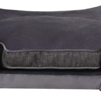 Pet Sofa Bed/Velvet & Linen Fabric Pet Couch with Removeable & Washable Cushion for small Dogs Cats (Gray)