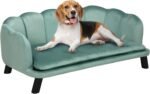 Velvet Large Dog Couch with Foam Cushioning, Soft and Cute Dog Bed with Pearl Design, Dog Sofa for Big and Medium Dogs, Green