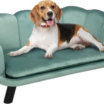 Velvet Large Dog Couch with Foam Cushioning, Soft and Cute Dog Bed with Pearl Design, Dog Sofa for Big and Medium Dogs, Green