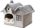 Luxury Double Roof Indoor Dog House Cat Nest,Foldable Warm Soft Kennel,30D High Elastic Memory Sponge,Removable Cushion and Non-Slip Bottom (Grey Double Roof, M)