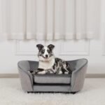 Pet Sofa Bed/Velvet & Linen Fabric Pet Couch with Removeable & Washable Cushion for Small Dogs & Cats (Light gray)
