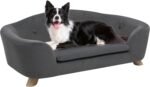 Large Dog Couch, 35" Wide Pet Sofa for Large and Medium Dogs with Removable Mattress Cover,  Raised Dog Couch Velvet Lounging Bed with Anti-Slip Bottom(Deep Grey)
