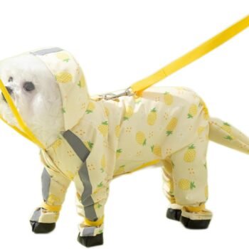 Waterproof Dog Raincoat,Full Coverage Adjustable 4 Legs Dog Rain Jacket for Small Medium Dogs,Pet Rain Coat with Hood,Reflective Strips & Leash Hole Outdoor Raincoat for Dogs (Small, Pineapple)
