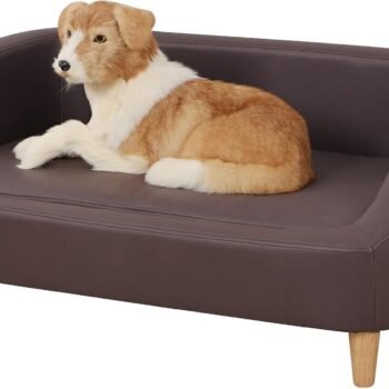 Dog Bed/Pet Sofa Bed Technology Cloth Medium-Large Pet Sleeping Couch High Wood Leg Animal Bed Sofa (Brown)