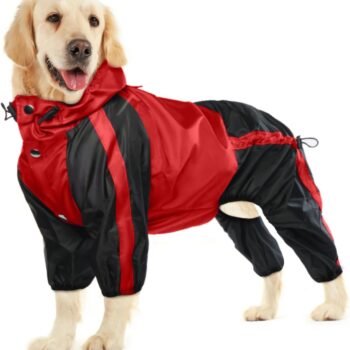 Dog Raincoat, Waterproof Dog Rain Coats for Large Dogs, Lightweight Rain Jacket, Adjustable 4 Legs Pet Poncho with Hood, Snow-Proof Dog Vest Rainwear, Rain Clothes Apparel with Leash Hole