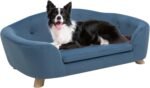 Large Dog Couch, 35" Wide Pet Sofa for Large and Medium Dogs with Removable Mattress Cover,  Raised Dog Couch Velvet Lounging Bed with Anti-Slip Bottom(Navy Blue)