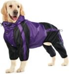 Dog Raincoat, Waterproof Dog Rain Coats for Large Dogs, Lightweight Rain Jacket, Adjustable 4 Legs Pet Poncho with Hood, Snow-Proof Dog Vest Rainwear, Rain Clothes Apparel with Leash Hole