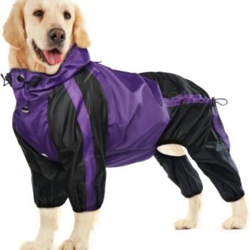 Dog Raincoat, Waterproof Dog Rain Coats for Large Dogs, Lightweight Rain Jacket, Adjustable 4 Legs Pet Poncho with Hood, Snow-Proof Dog Vest Rainwear, Rain Clothes Apparel with Leash Hole