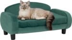 Modern Pet Sofa 31.5" Wide Low Back Lounging Bed with Removable Mattress Cover in Espresso/Teal