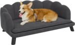 Velvet Large Dog Couch with Foam Cushioning, Soft and Cute Dog Bed with Pearl Design, Dog Sofa for Big and Medium Dogs, Charcoal Gray