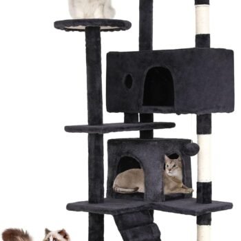 54in Cat Tree Tower for Indoor Cats,Multi-Level Furniture Activity Center with Scratching Posts Stand House Condo Funny Toys Kittens Pet Play House,Dark Gray