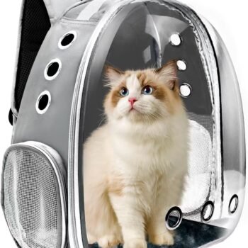 Cat Backpack Carrier, Pet Cat Carrier with Ventilated Design for Carrying Puppy Cats, Pet Carrier Back Pack Bag Space Capsule for Traveling/Hiking/Camping/Outdoors (Grey)