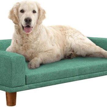 Dog Sofa Couch, Pet Bed with Comfortable  Cushion, Washable Cover, Wooden Legs, Anti-Slip Mat for Large Dogs, Cats, Kittens, Green