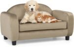 Pet Sofa Dog Couch for Small Dogs and Cats, Velvet  Cat Couch Bed with Removable Cushion, Washable Cover, Light Brown