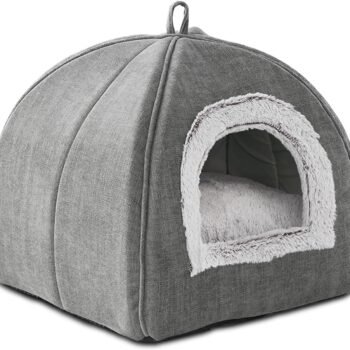 Cat Bed Cave-Cat Beds for Indoor Cats,Kittens and Small Pets,Soft and Warm Cats House Tent Bed,Foldable and Washable with Removable Cushioned and Anti Slip Bottom,Grey 15inches