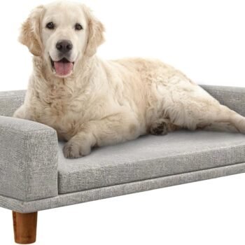 Dog Sofa Couch, Pet Bed with Comfortable  Cushion, Washable Cover, Wooden Legs, Anti-slip Mat for Large Dogs, Cats, Kittens, Gray