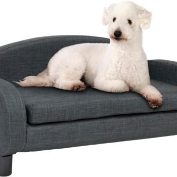 Modern Pet Sofa 31.5" Wide Low Back Lounging Bed with Removable Mattress Cover in Espresso/Gray