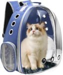Cat Backpack Carrier, Pet Cat Carrier with Ventilated Design for Carrying Puppy Cats, Pet Carrier Back Pack Bag Space Capsule for Traveling/Hiking/Camping/Outdoors (Blue)