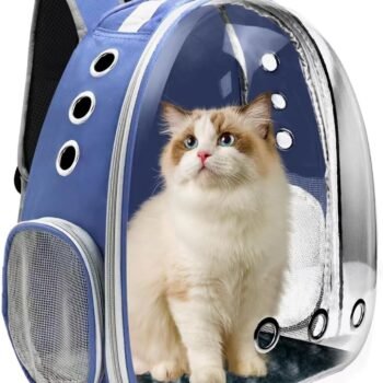Cat Backpack Carrier, Pet Cat Carrier with Ventilated Design for Carrying Puppy Cats, Pet Carrier Back Pack Bag Space Capsule for Traveling/Hiking/Camping/Outdoors (Blue)