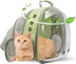 Cat Backpack Carrier, Expandable Breathable Pet Bubble Backpack for Cat Small Dog Airline Approved Pet Travel Carrying Bag for Hiking, Travel, Camping & Outdoor Light Green