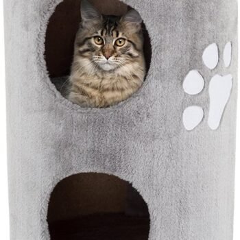 20.5-Inch Cat Condo - 2 Story Cat House with Sisal Scratch Pad, Barrel Shaped Pet House Covered in Soft Fabric by  (Gray)
