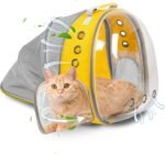 Cat Backpack Carrier, Expandable Breathable Pet Bubble Backpack for Cat Small Dog Airline Approved Pet Travel Carrying Bag for Hiking, Travel, Camping & Outdoor Up to 13 Lbs Yellow