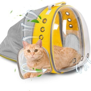 Cat Backpack Carrier, Expandable Breathable Pet Bubble Backpack for Cat Small Dog Airline Approved Pet Travel Carrying Bag for Hiking, Travel, Camping & Outdoor Up to 13 Lbs Yellow