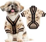 Small Dog Sweaters Cute Bear Dog Cardigans Clothes for Small Medium Dogs Boy Girl Puppy Cat Knitting Cardigan Outfits Dogs Autumn Coats Warm Pet Doggy Clothes Soft Knitwear Apparel (Beige,L)